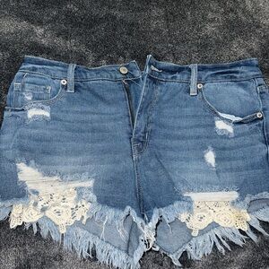 Mossimo Supply Co. Blue Distressed Jean Shorts with Lace